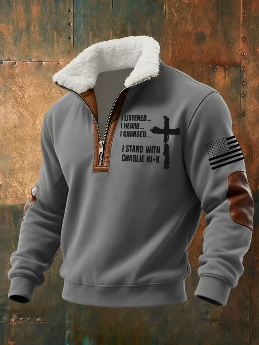 Men's I Listhened I Heard I Changed I Stand With Charlie Kirk Printed Sweatshirt