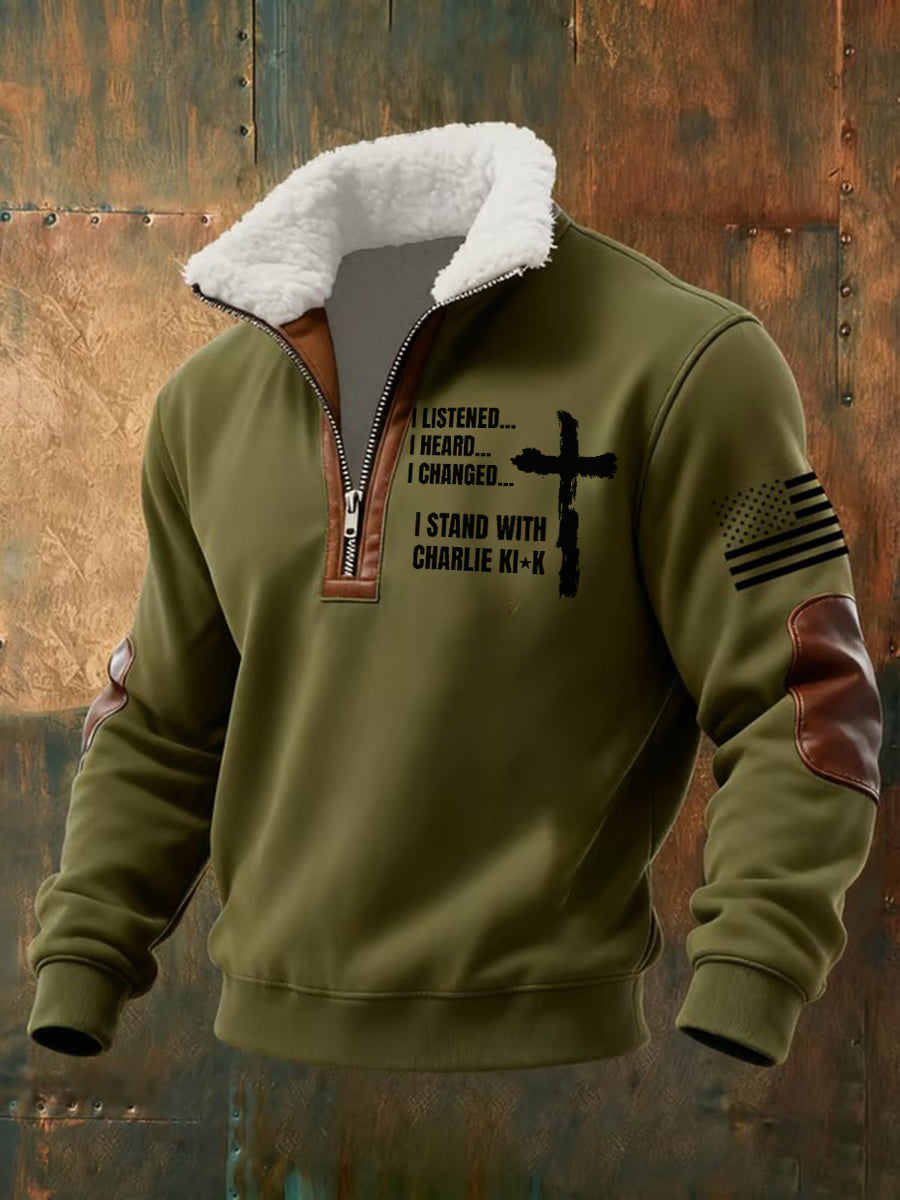 Men's I Listhened I Heard I Changed I Stand With Charlie Kirk Printed Sweatshirt