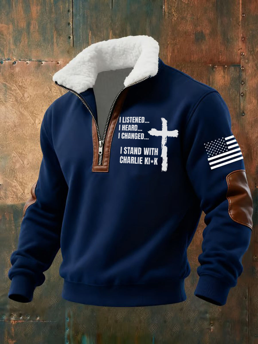 Men's I Listhened I Heard I Changed I Stand With Charlie Kirk Printed Sweatshirt