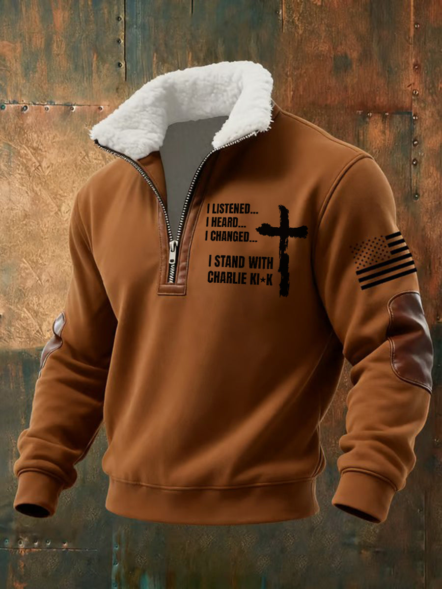 Men's I Listhened I Heard I Changed I Stand With Charlie Kirk Printed Sweatshirt