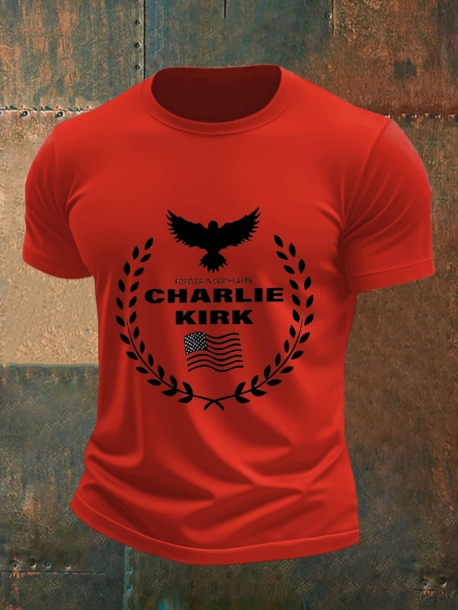 Men's Charlie Kirk Printed Vintage Fashion Loose Short Sleeve T-Shirt