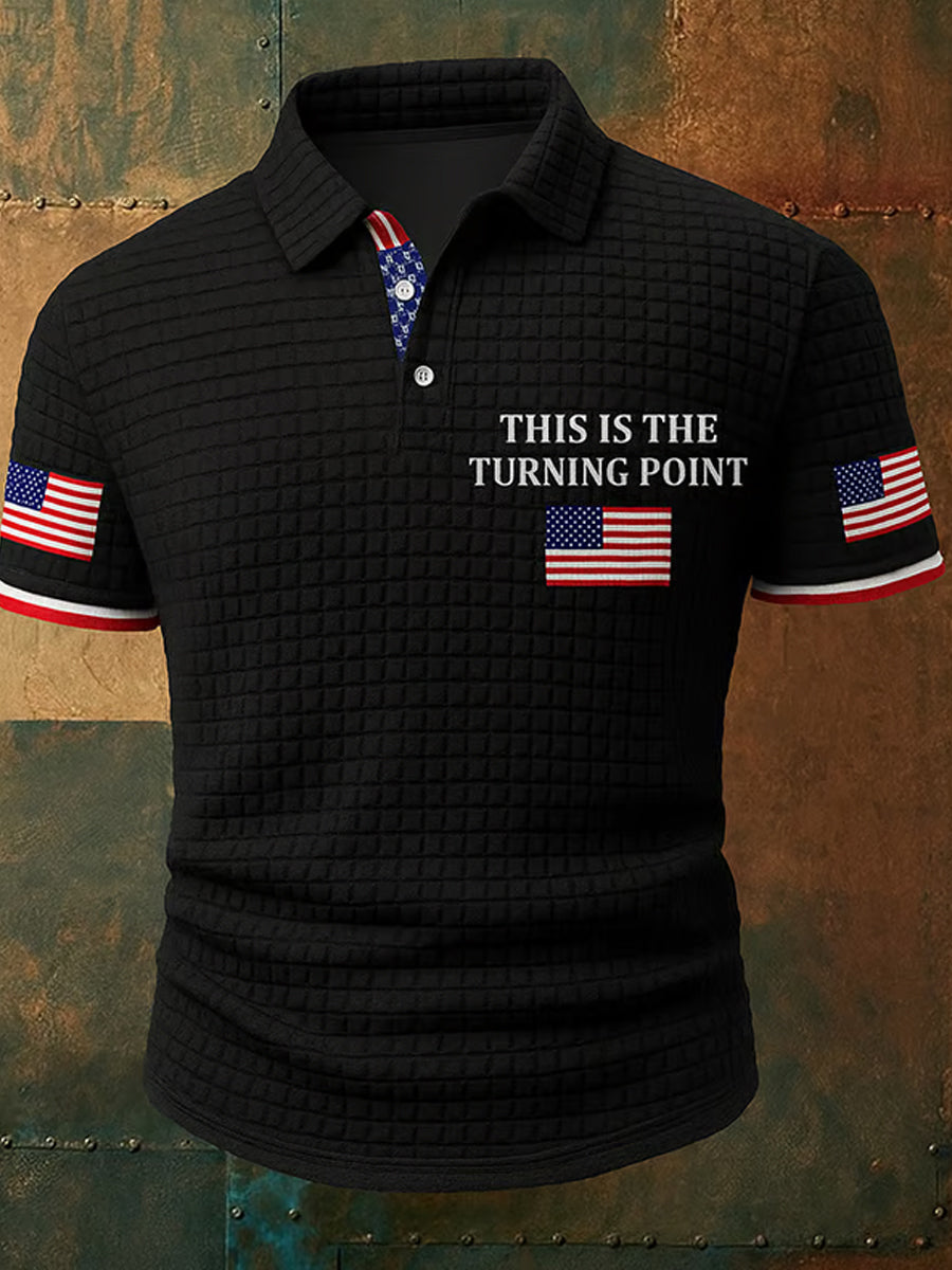 Men's Vintage "Charlie Kirk" American Turning Point Commemorative Print Polo Shirt