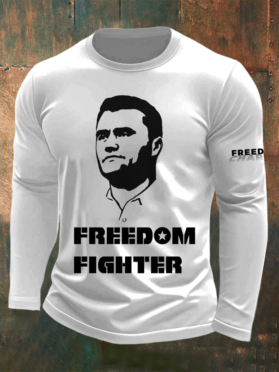 Men's Charlie Kirk Freedim Printed Long Sleeved Round Neck T-shirt
