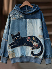 Women’s Casual Patchwork Cat Print Hoodie As picture / S