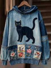 Women’s Casual Patchwork Cat Print Hoodie As picture / S