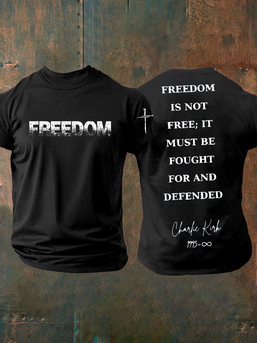 Men's Charlie Kirk Freedom Printed imitation cotton short-sleeved T-shirt