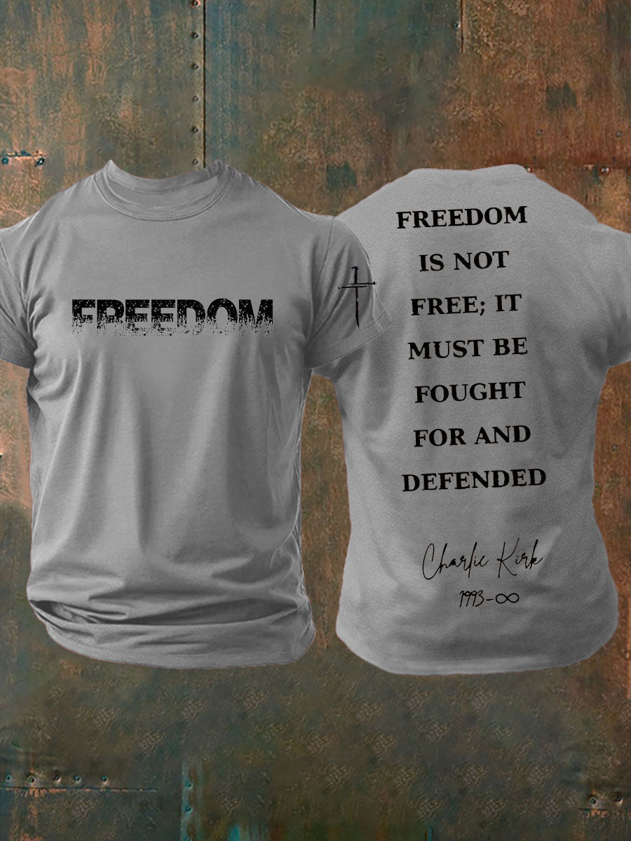 Men's Charlie Kirk Freedom Printed imitation cotton short-sleeved T-shirt