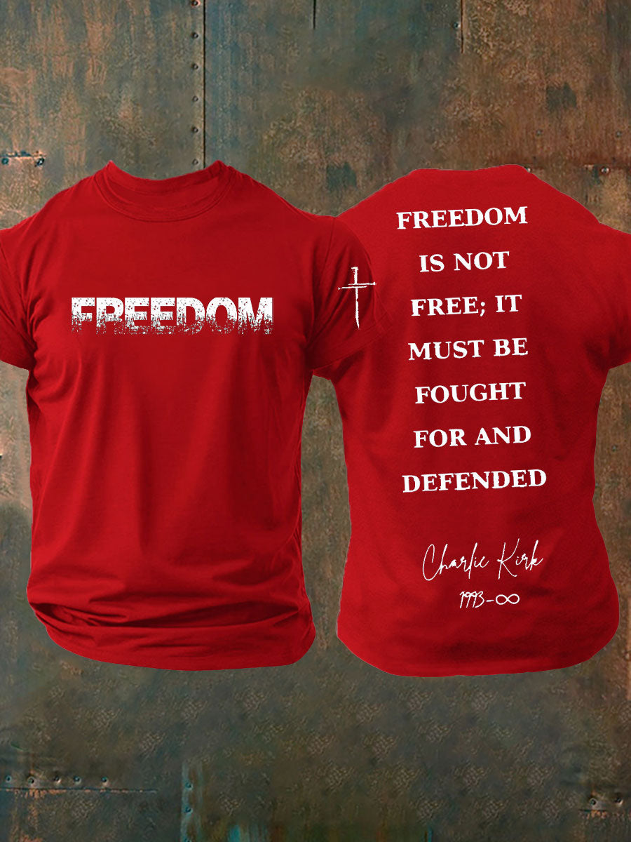 Men's Charlie Kirk Freedom Printed imitation cotton short-sleeved T-shirt