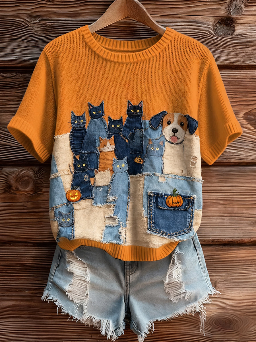 Women’s Artistic Animal Print Comfortable Knit Short Sleeve Top A / S