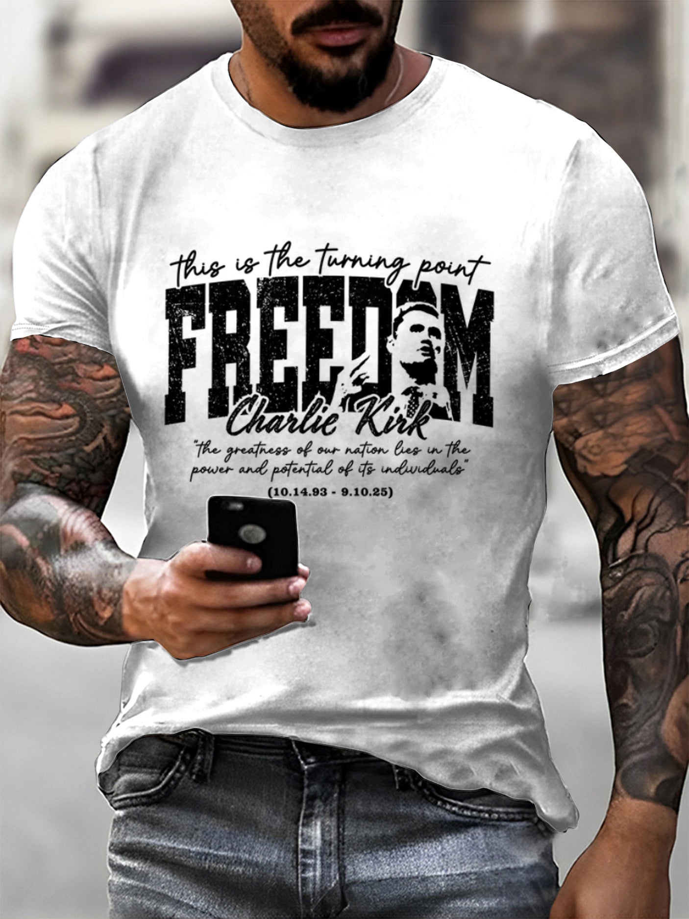 Men's In Memory Of Charlie Kirk Printed Vintage Fashion Loose Short Sleeve T-Shirt