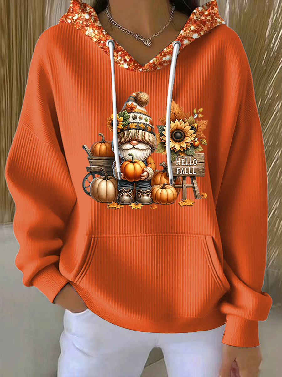 Women's Vintage Thanksgiving Pumpkin Art Casual Hoodie