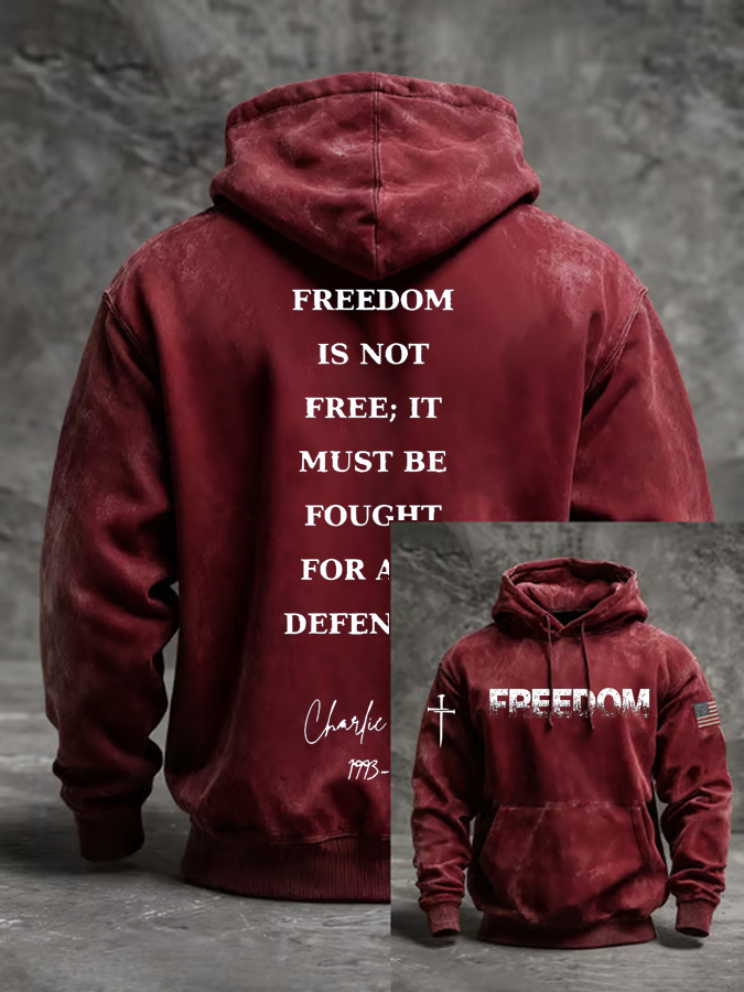 Men's Charlie Kirk Freedom Printed Oversized Drop-Shoulder Hoodie with Pockets