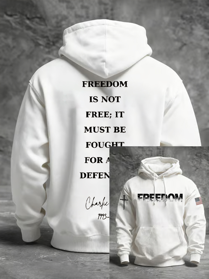 Men's Charlie Kirk Freedom Printed Oversized Drop-Shoulder Hoodie with Pockets