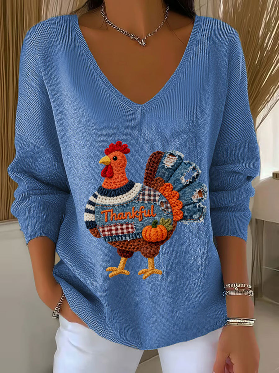 Women's Thanksgiving Turkey V-neck Long Sleeve T-shirt