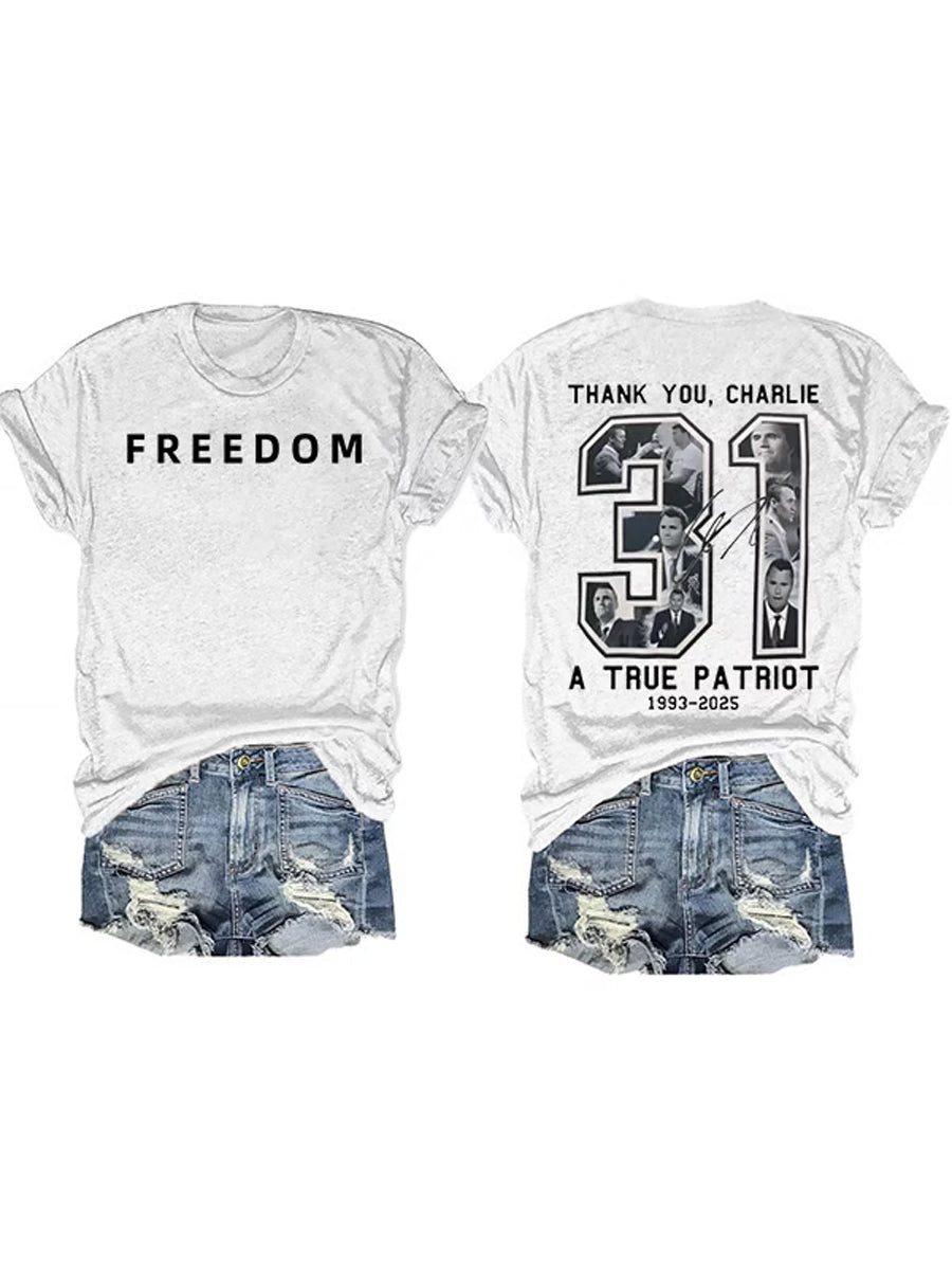 Women's Freedom American Flag Printed Commemorative T-shirt