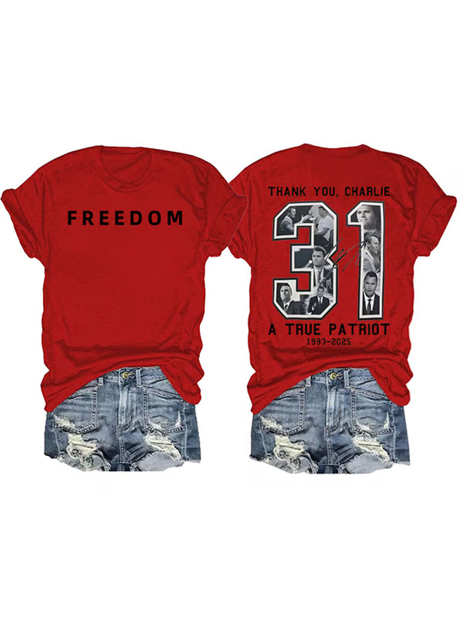 Women's Freedom American Flag Printed Commemorative T-shirt