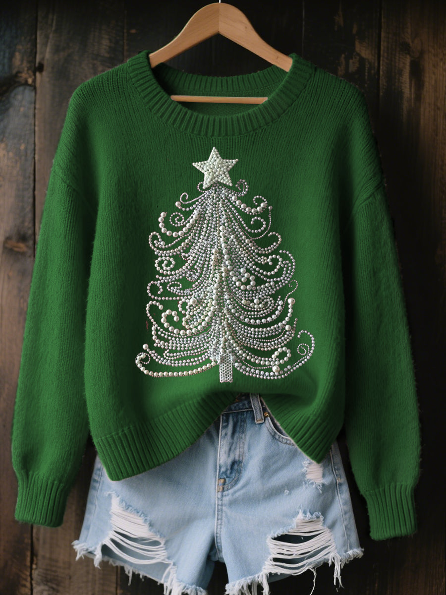 Women's Jewelry Art Christmas Tree Pattern Cozy Knit Sweater