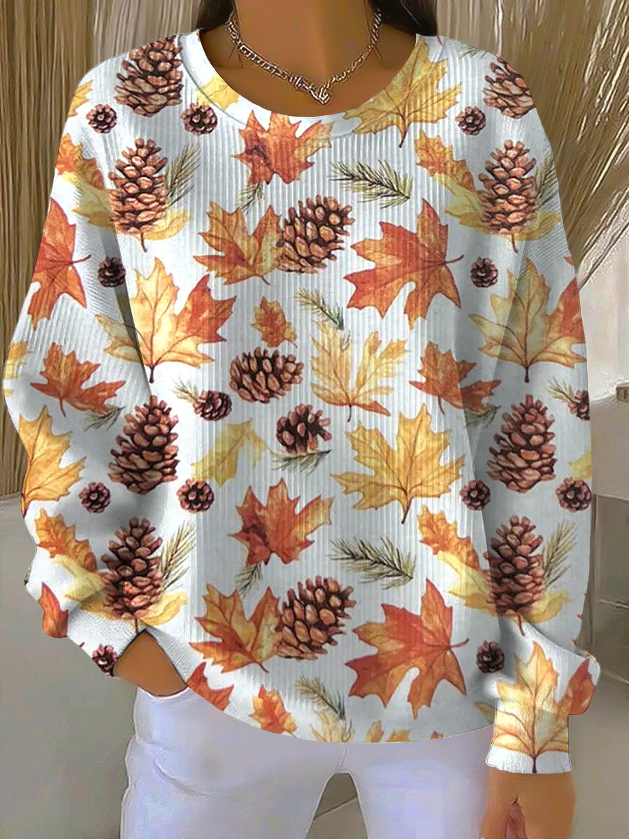Women's Thanksgiving Maple Leaf Casual Crewneck Pullover