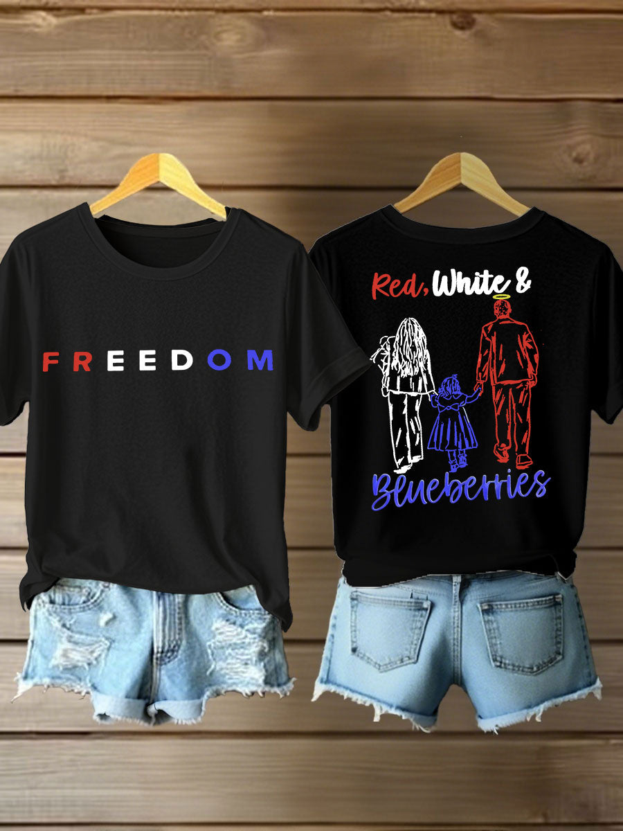 Women's Red White And Blueberries Printed Iron On Short Sleeve T-Shirt