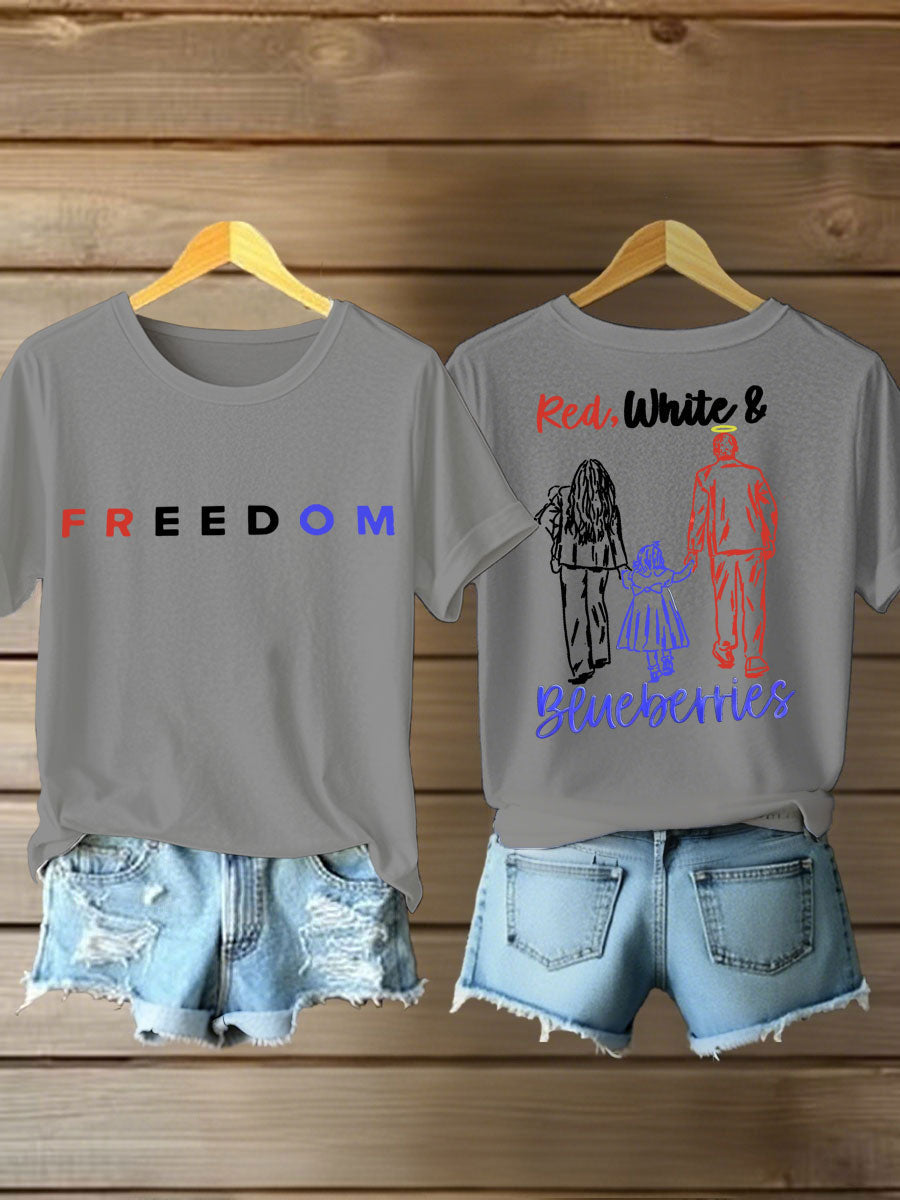Women's Red White And Blueberries Printed Iron On Short Sleeve T-Shirt