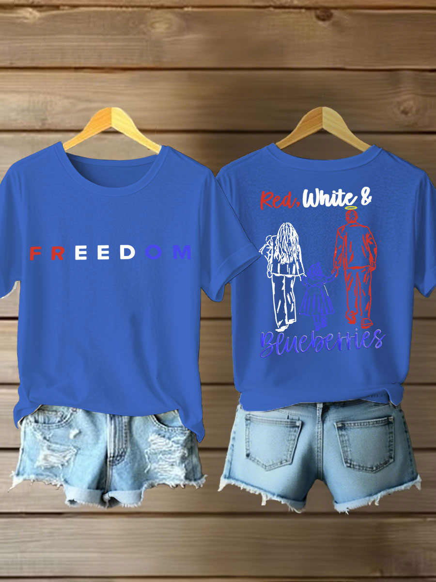 Women's Red White And Blueberries Printed Iron On Short Sleeve T-Shirt