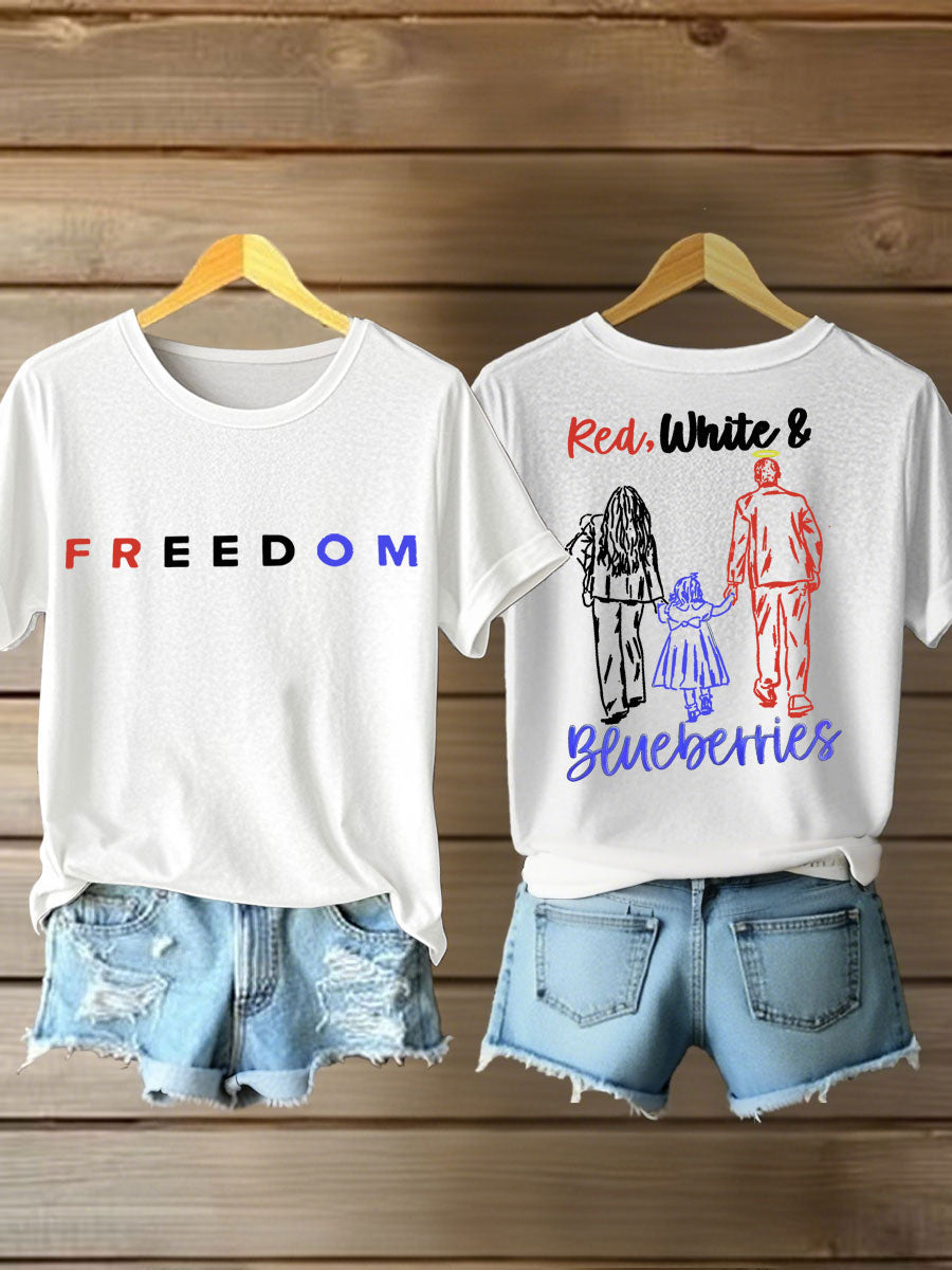 Women's Red White And Blueberries Printed Iron On Short Sleeve T-Shirt