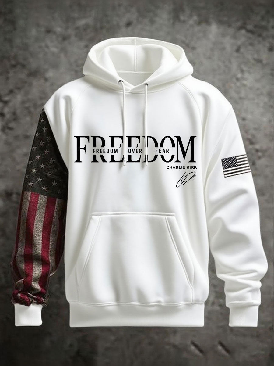 Men's Freedom Charlie Kirk Oversized Drop-Shoulder Hoodie With Pockets