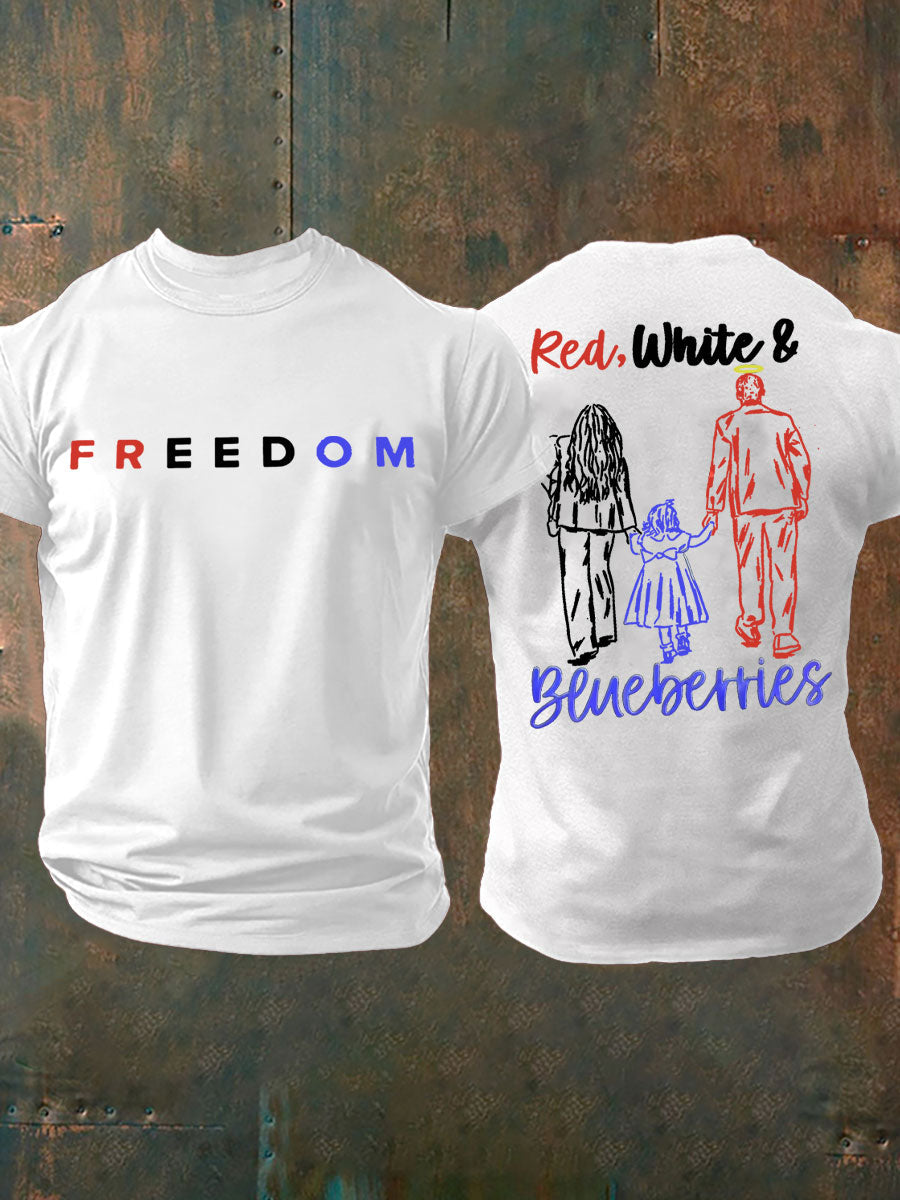 Men's Red White And Blueberries Printed imitation cotton short-sleeved T-shirt