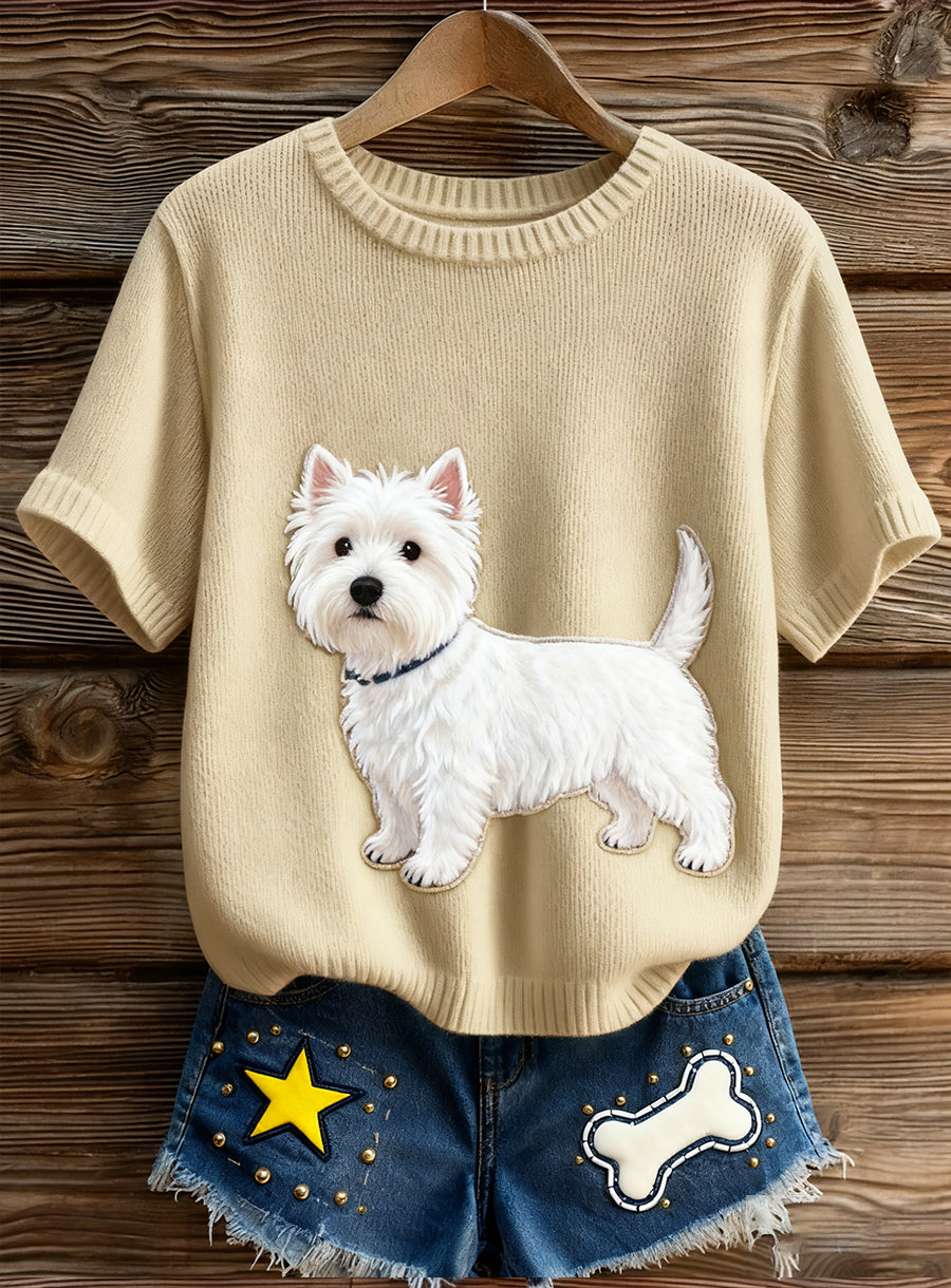 Women's Artistic Animal Print Comfortable Knit Short Sleeve Top