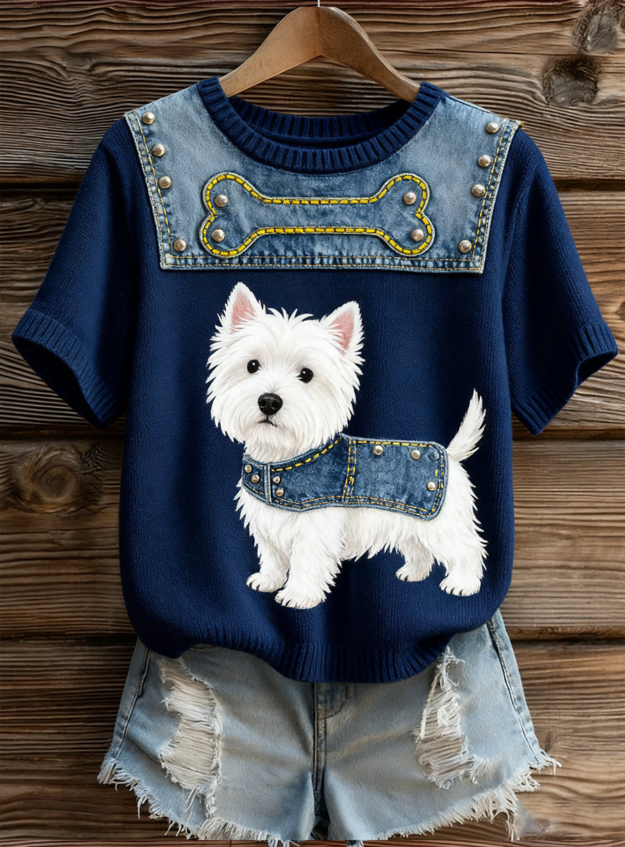 Women's Artistic Animal Print Comfortable Knit Short Sleeve Top