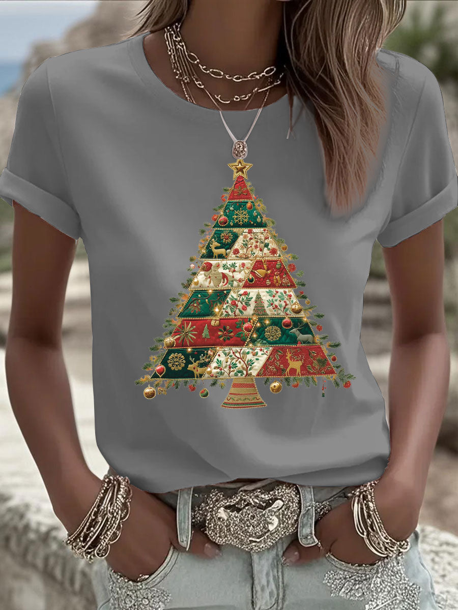 Women's Christmas Tree Print Casual T-shirt