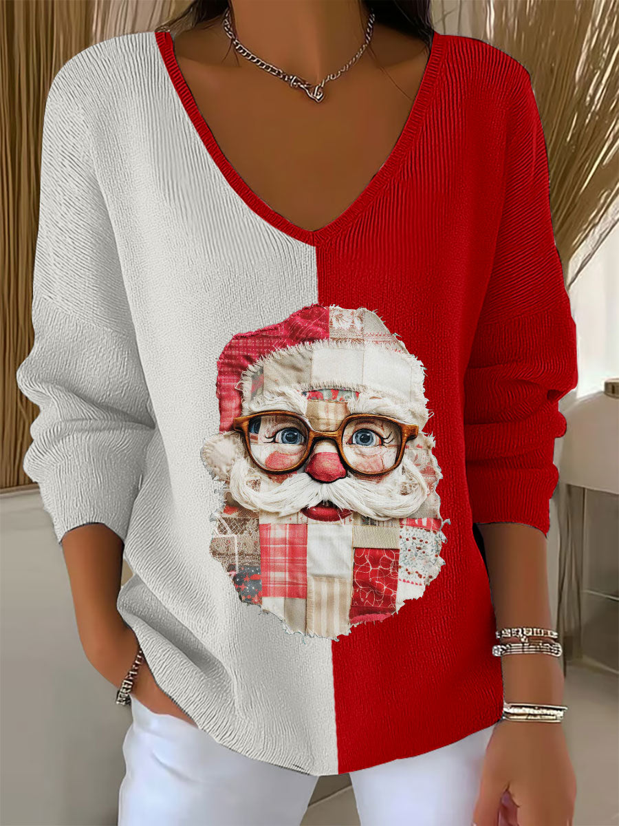 Women’s Christmas Santa V-neck tops Red / S