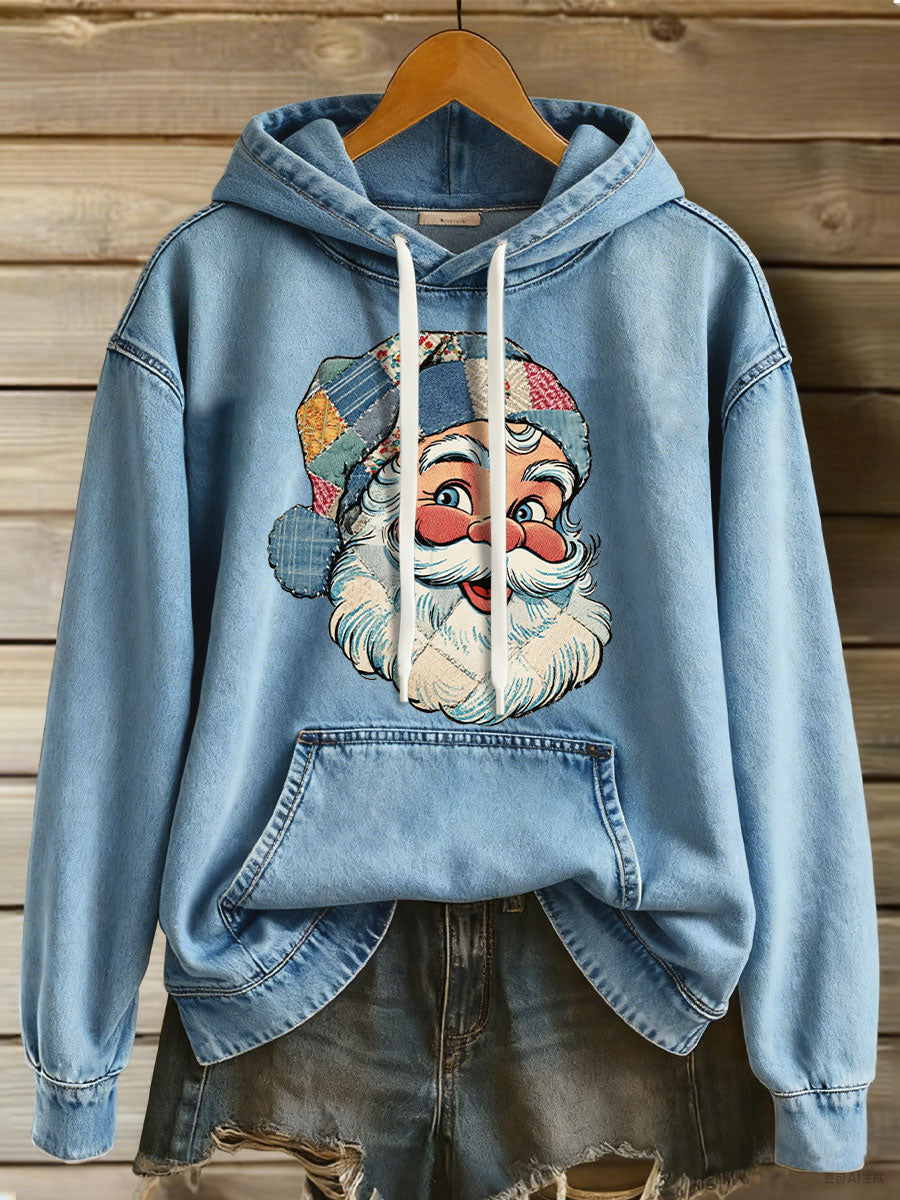 Women’s patch Santa Claus hoodies Blue / S