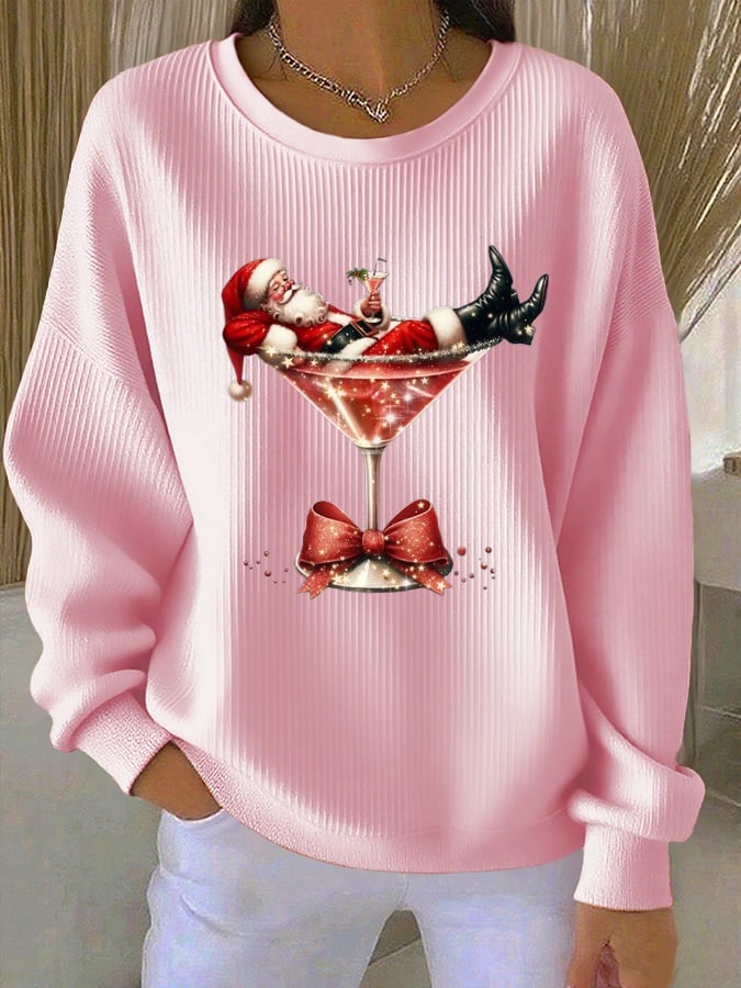 Women’s Santa Claus Printed Tops Light Pink / S