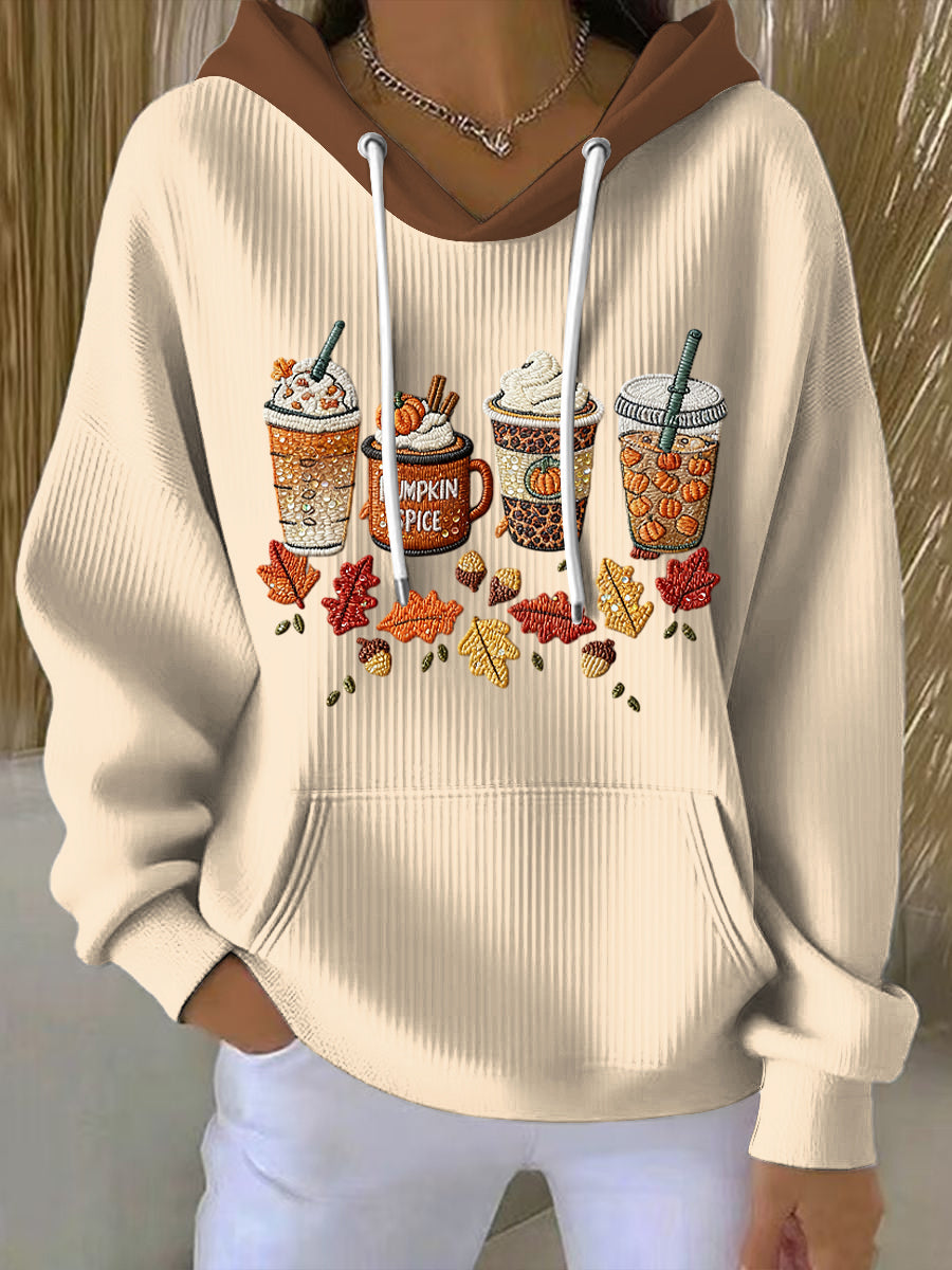 Women's Thanksgiving Autumn Leaves Latte Art Casual Hoodie