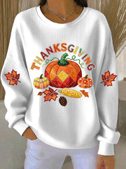 Women’s Thanksgiving Print Casual Sweatshirt White / S