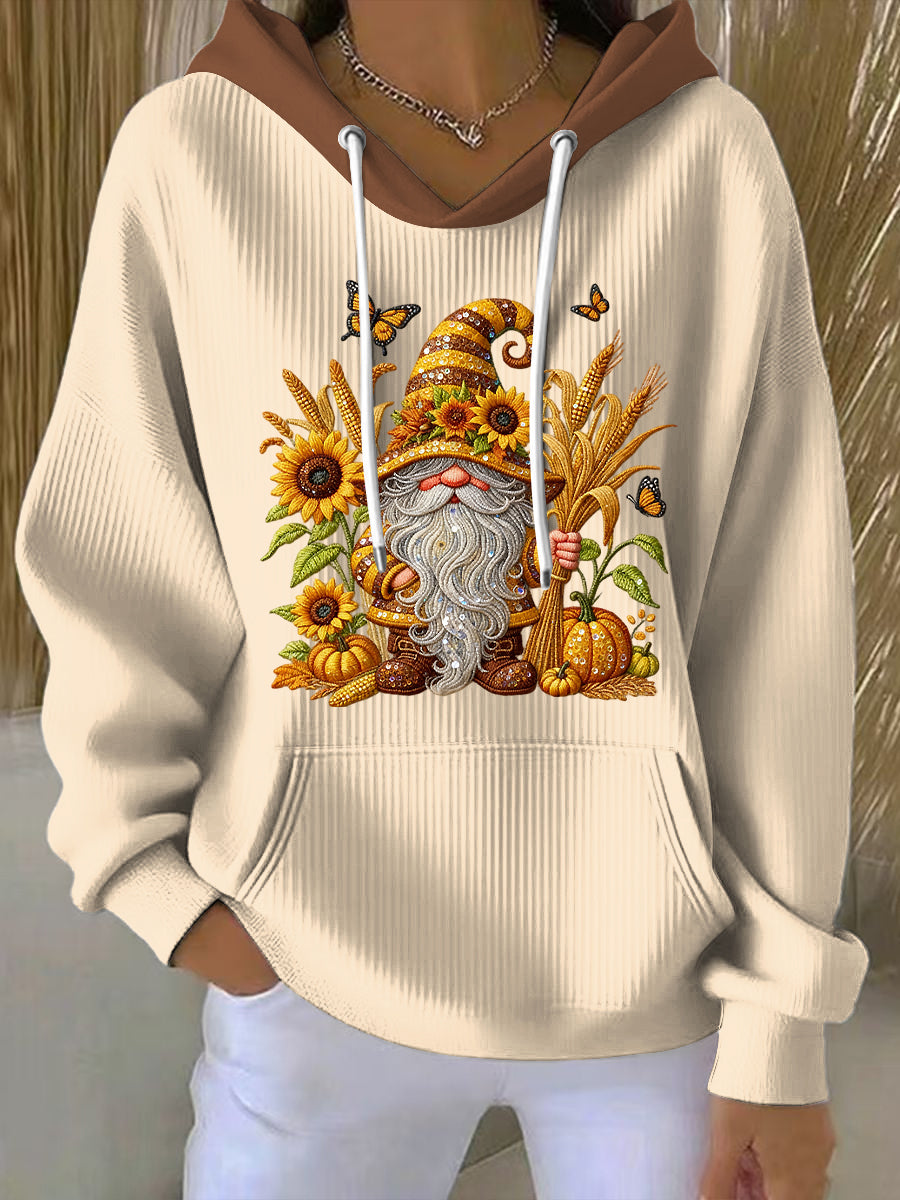Women's Thanksgiving Gnome Harvest Art Casual Hoodie