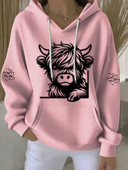 Women’s Highland Cow Print Casual Hoodie Pink / S