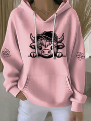 Women’s Highland Cow Print Casual Hoodie Pink / S
