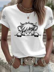 Women’s Highland Cow Print Casual T-shirt White / S
