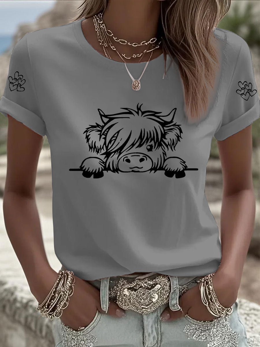 Women's Highland Cow Print Casual T-shirt