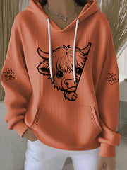 Women’s Highland Cow Print Casual Hoodie Pumpkin Orange / S