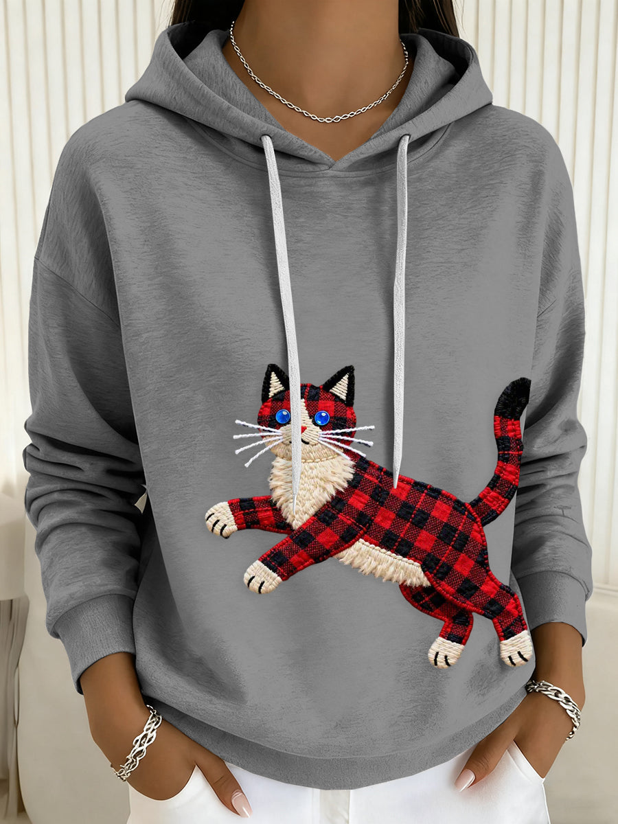 Women's Cat Art Print Drawstring Hoodie