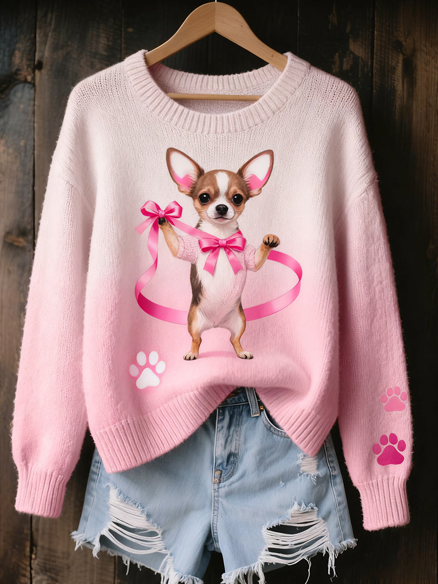 Women's Vintage Art Animal Print Cozy Knit Sweater