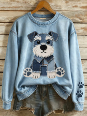 Women’s Lovely Schnauzer Dog Patchwork Art Sweatshirt Blue / S