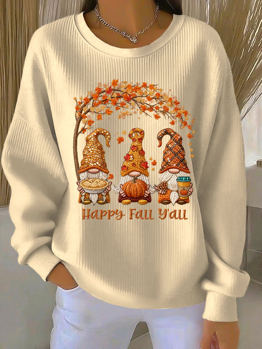 Women's Thanksgiving Gnome Food Casual Crewneck Pullover