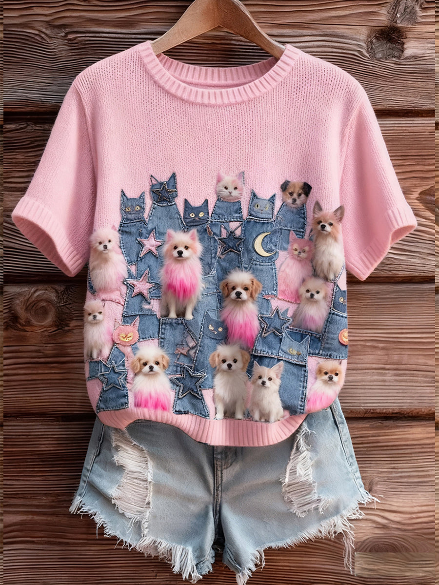 Women's Artistic Animal Print Comfortable Knit Short Sleeve Top