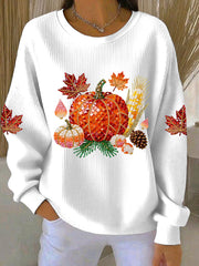 Women’s Thanksgiving Print Casual Sweatshirt White / S