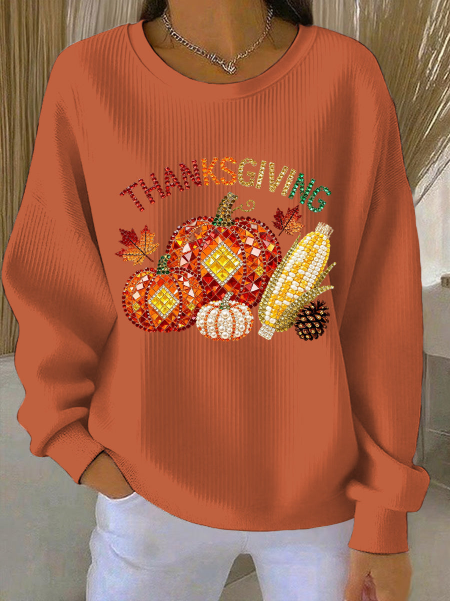 Women’s Thanksgiving Print Casual Sweatshirt Orange / S