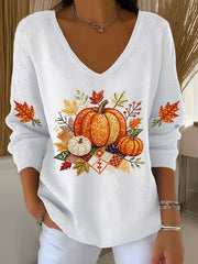 Women’s Thanksgiving Printed Casual Top White / S